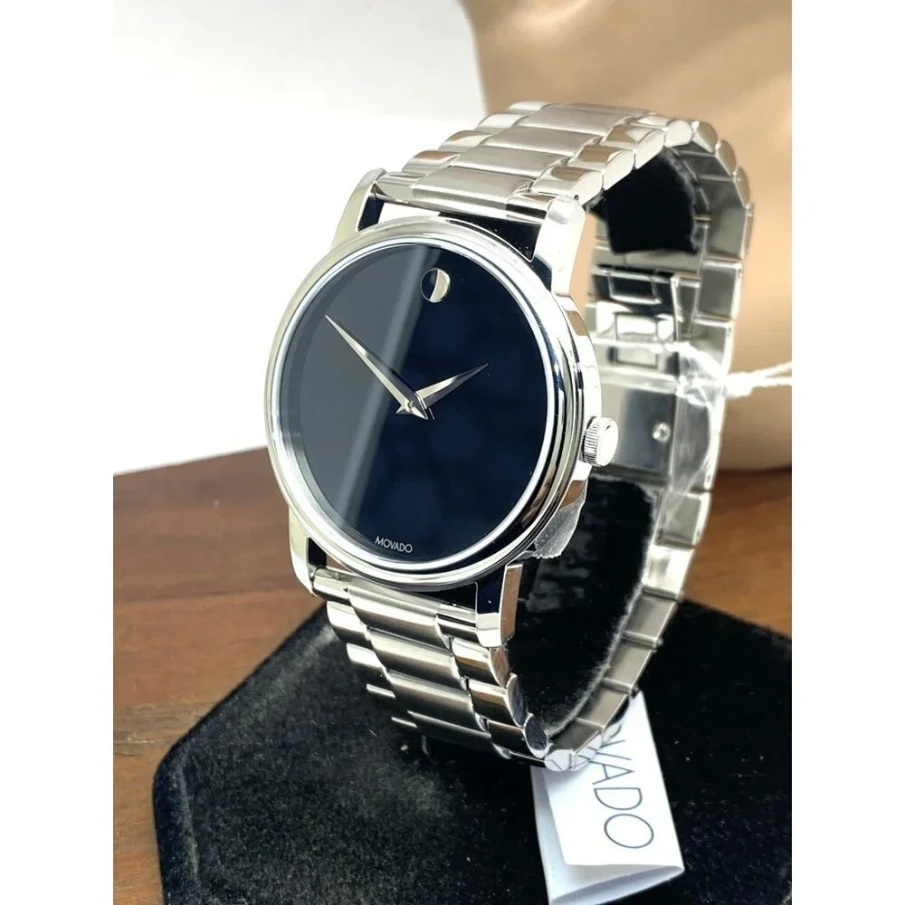 Movado Men's Watch 2100014 Museum Black Dial Swiss Quartz Silver Steel 38mm